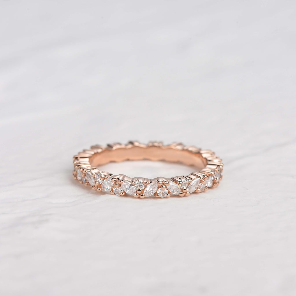 0.4 CT Round And Marquise Moissanite Wedding Band