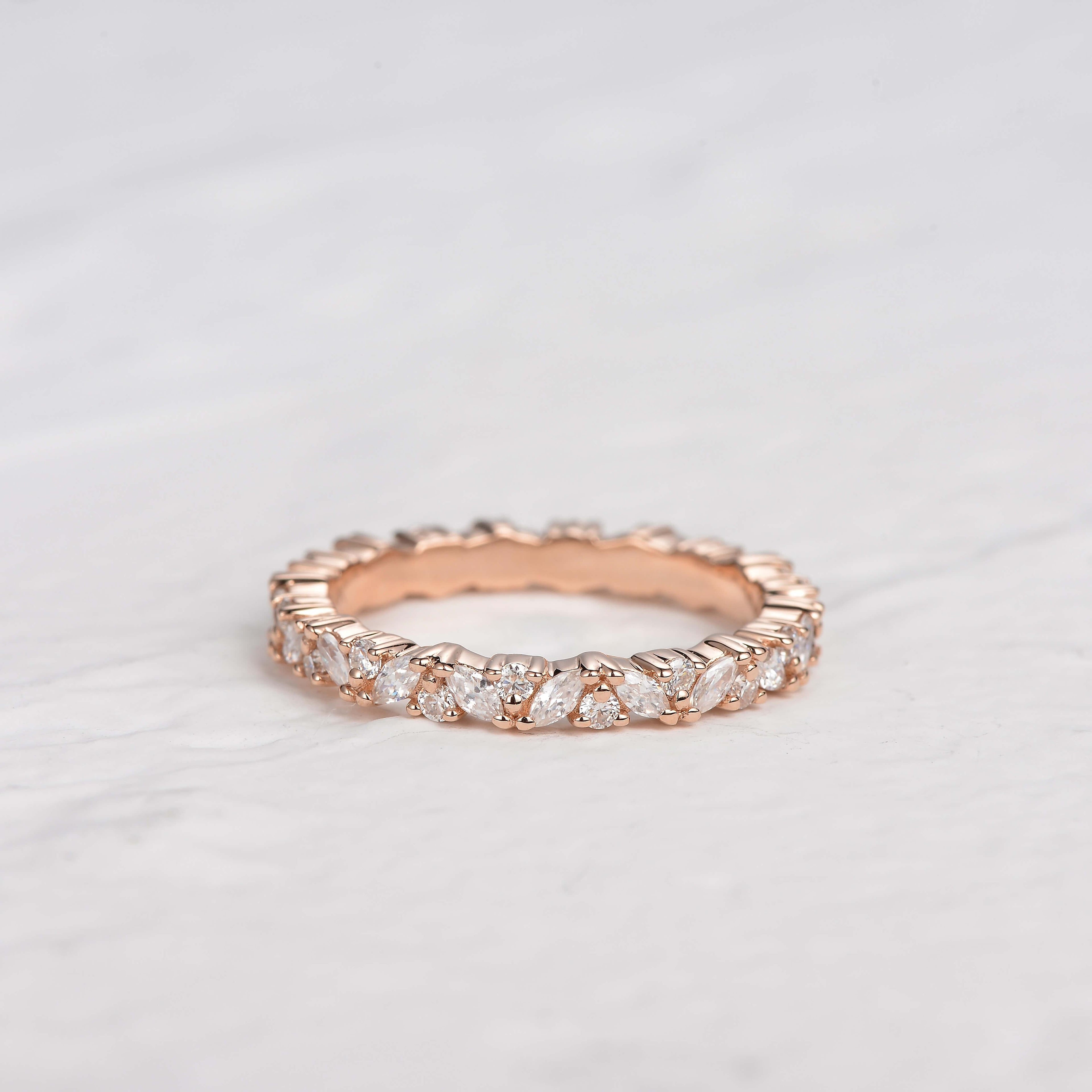 0.4 CT Round And Marquise Moissanite Wedding Band