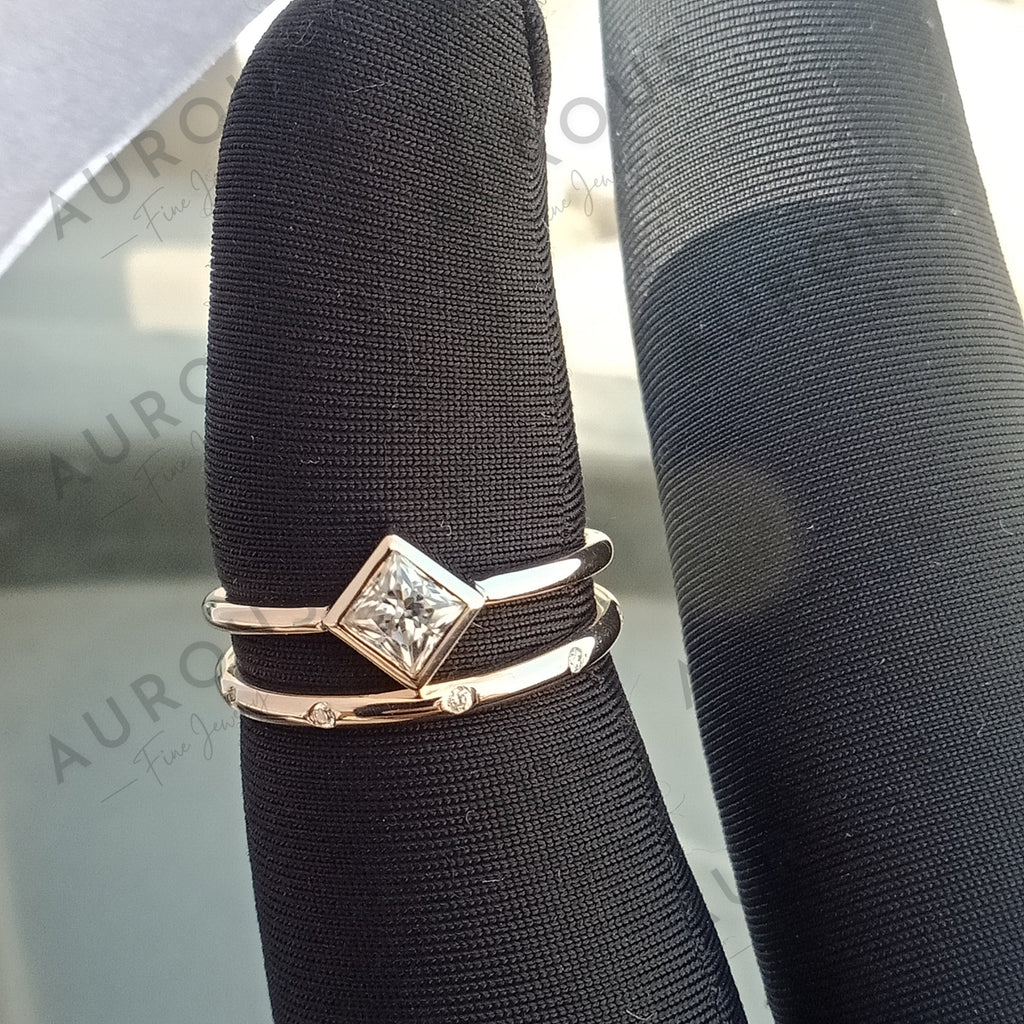 0.50CT Princess Cut Moissanite Solitaire Bridal Ring Set