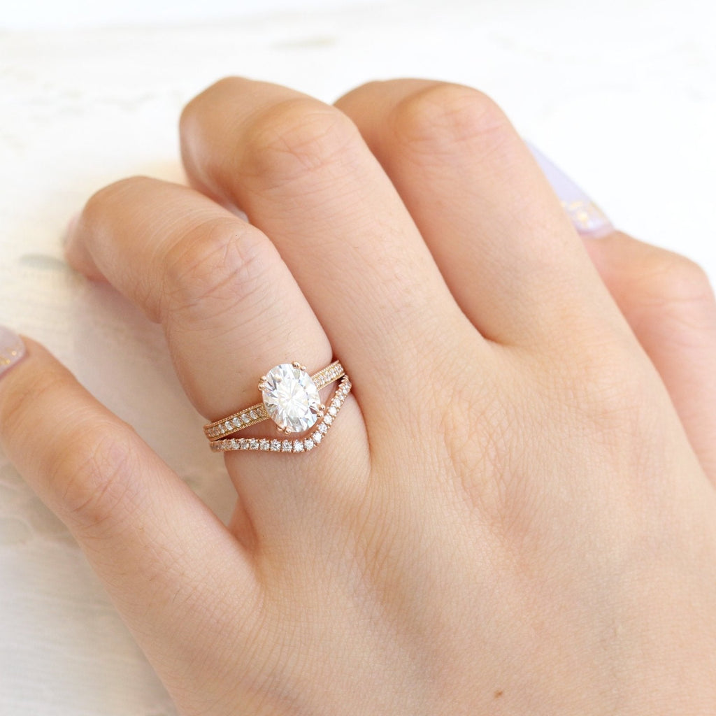 2.0CT Oval Cut Moissanite Solitaire Bridal Ring Set