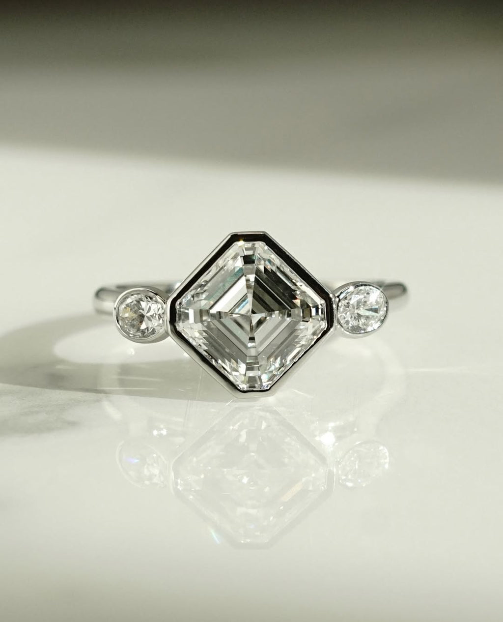 1.50 -3.50  CT Asscher ⁠Cut Lab Grown Diamond Bezel Engagement Ring