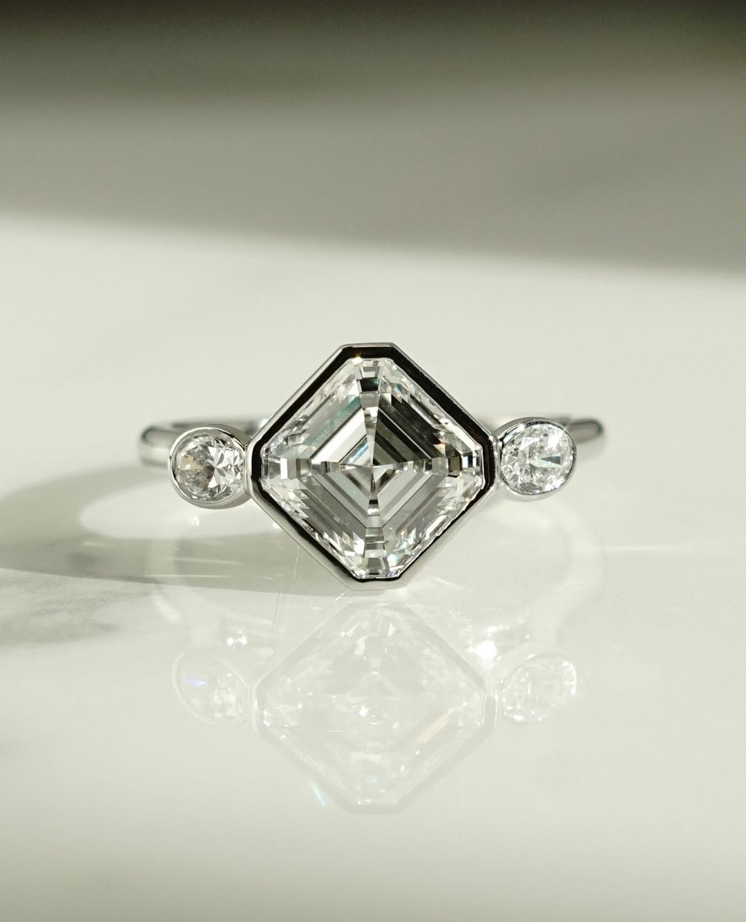 1.50 -3.50  CT Asscher ⁠Cut Lab Grown Diamond Bezel Engagement Ring