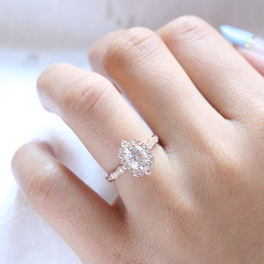 1.50 CT Oval Cut Vintage Halo Style Moissanite Engagement Ring