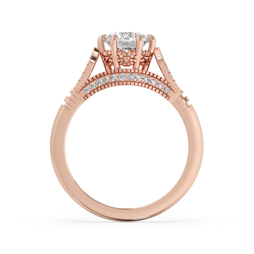 Vintage Rose Gold Milgrain Engagement Ring