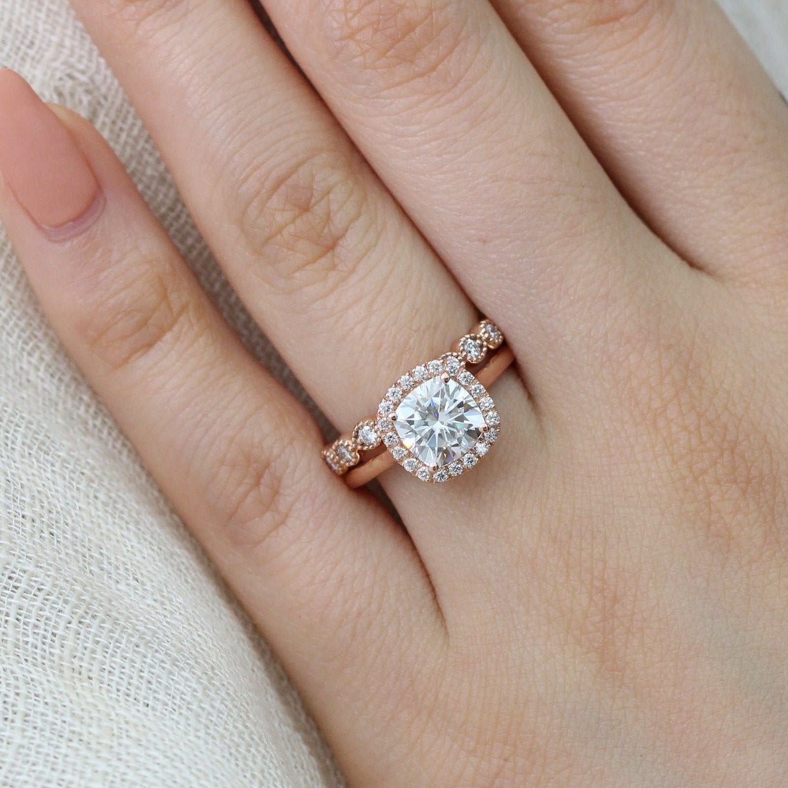 2.30CT Cushion Cut Moissanite Halo Bridal Ring Set Main image
