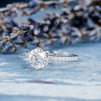1.0 CT Round Brilliant Cut Pave Style Moissanite Engagement Ring