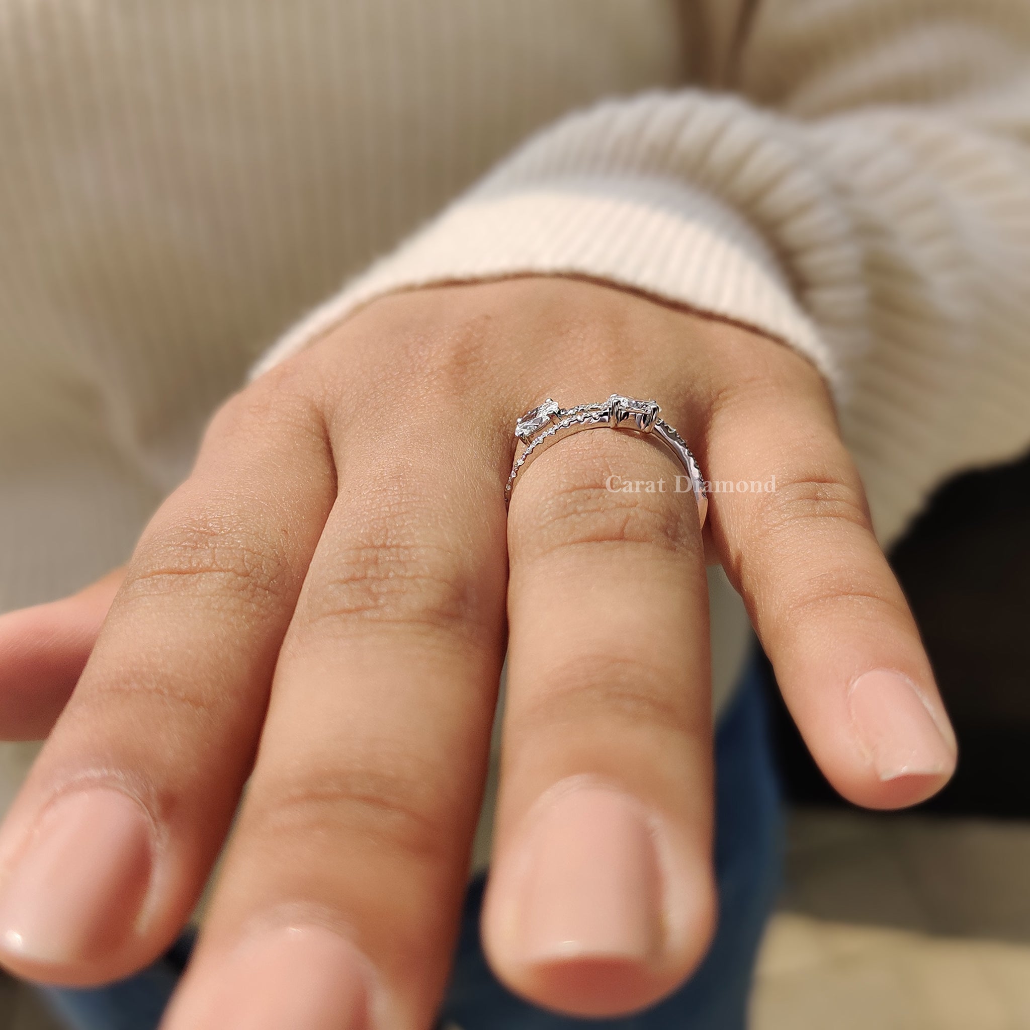 Oval Cut Moissanite Bypass Engagement Ring