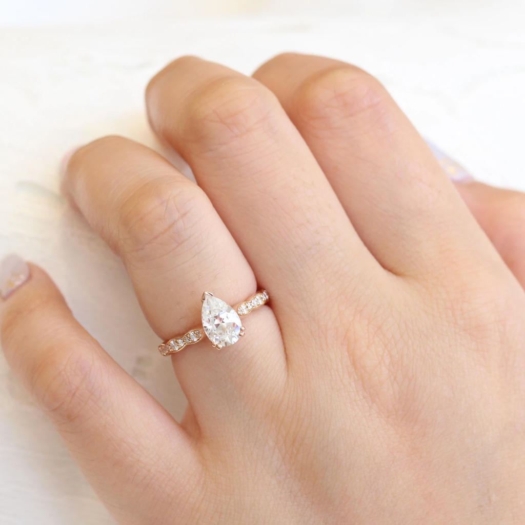 1.50CT Pear Cut Moissanite Solitaire Engagement Ring