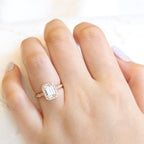 1.60 CT Emerald Cut Moissanite Halo Engagement Ring