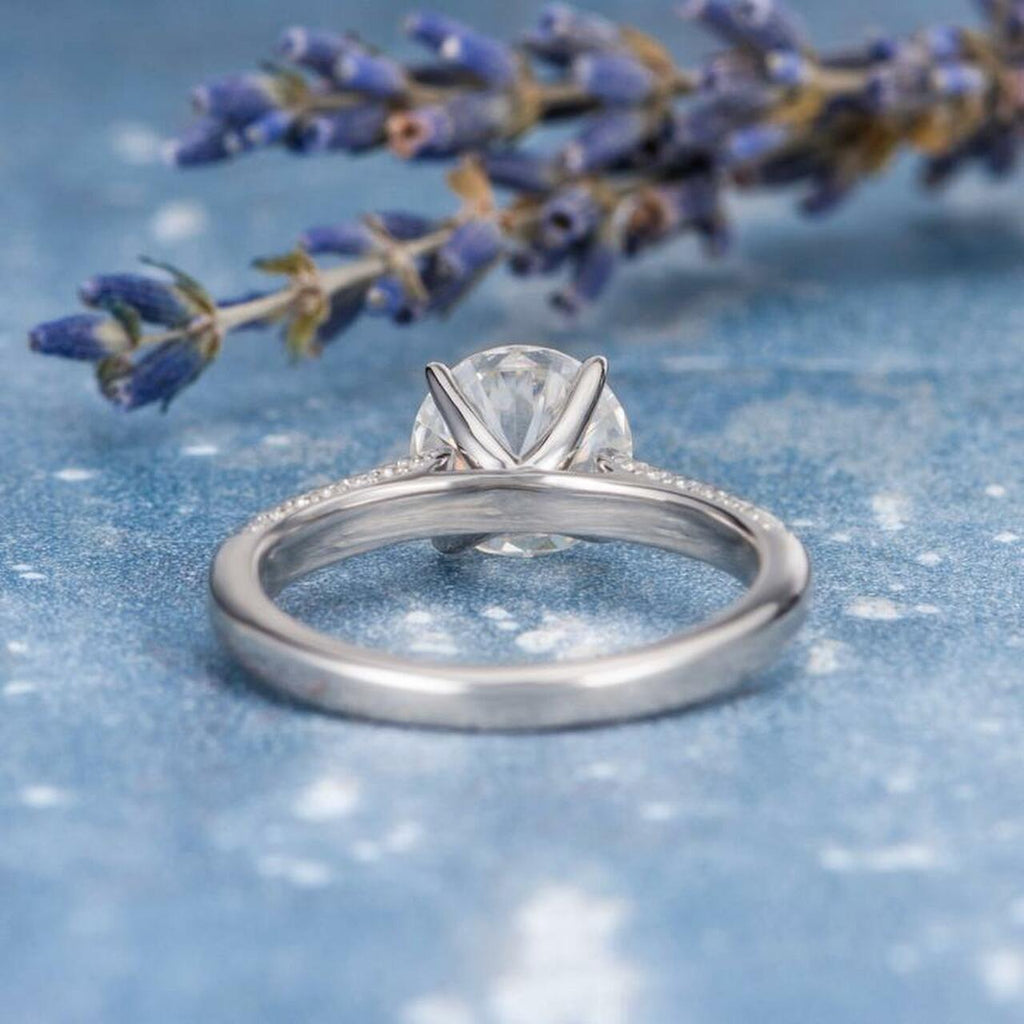 1.50CT Round Moissanite Solitaire Pave Setting Engagement Ring