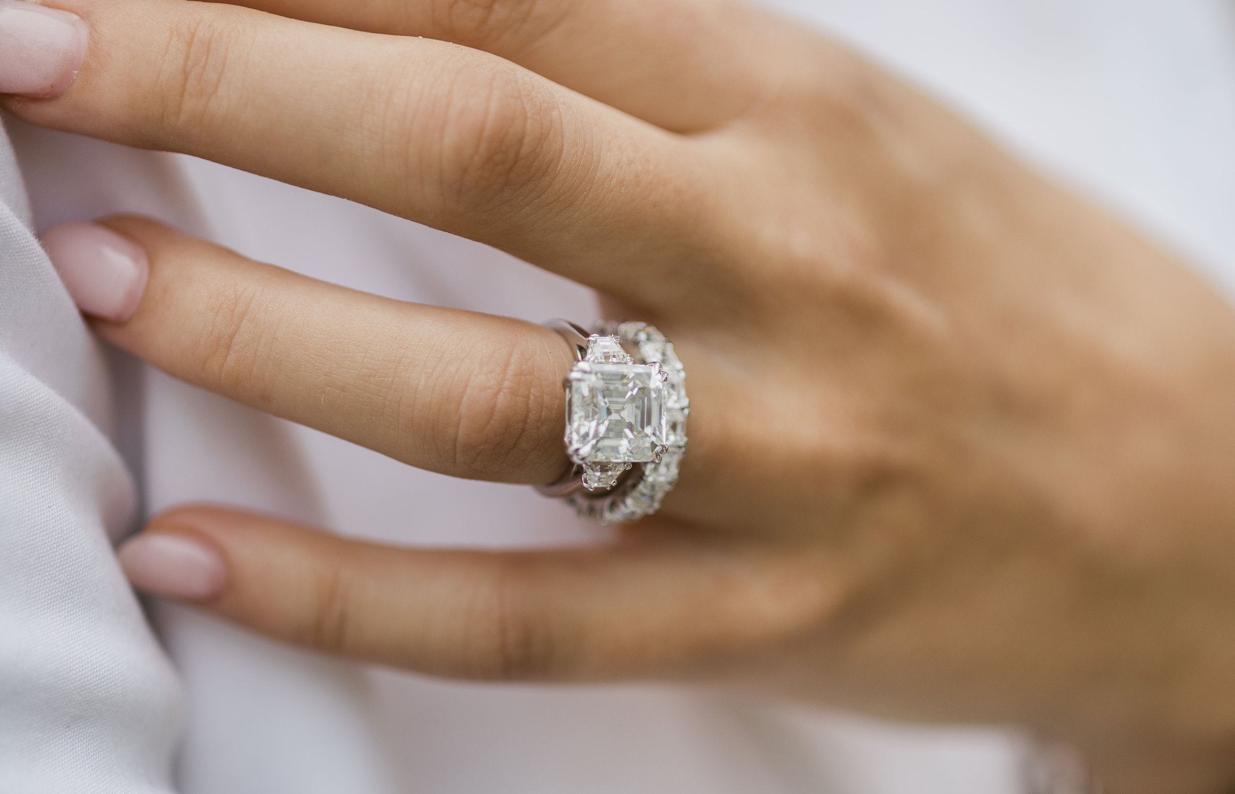 4.10 CT Asscher Cut Moissanite Three Stones Engagement Ring