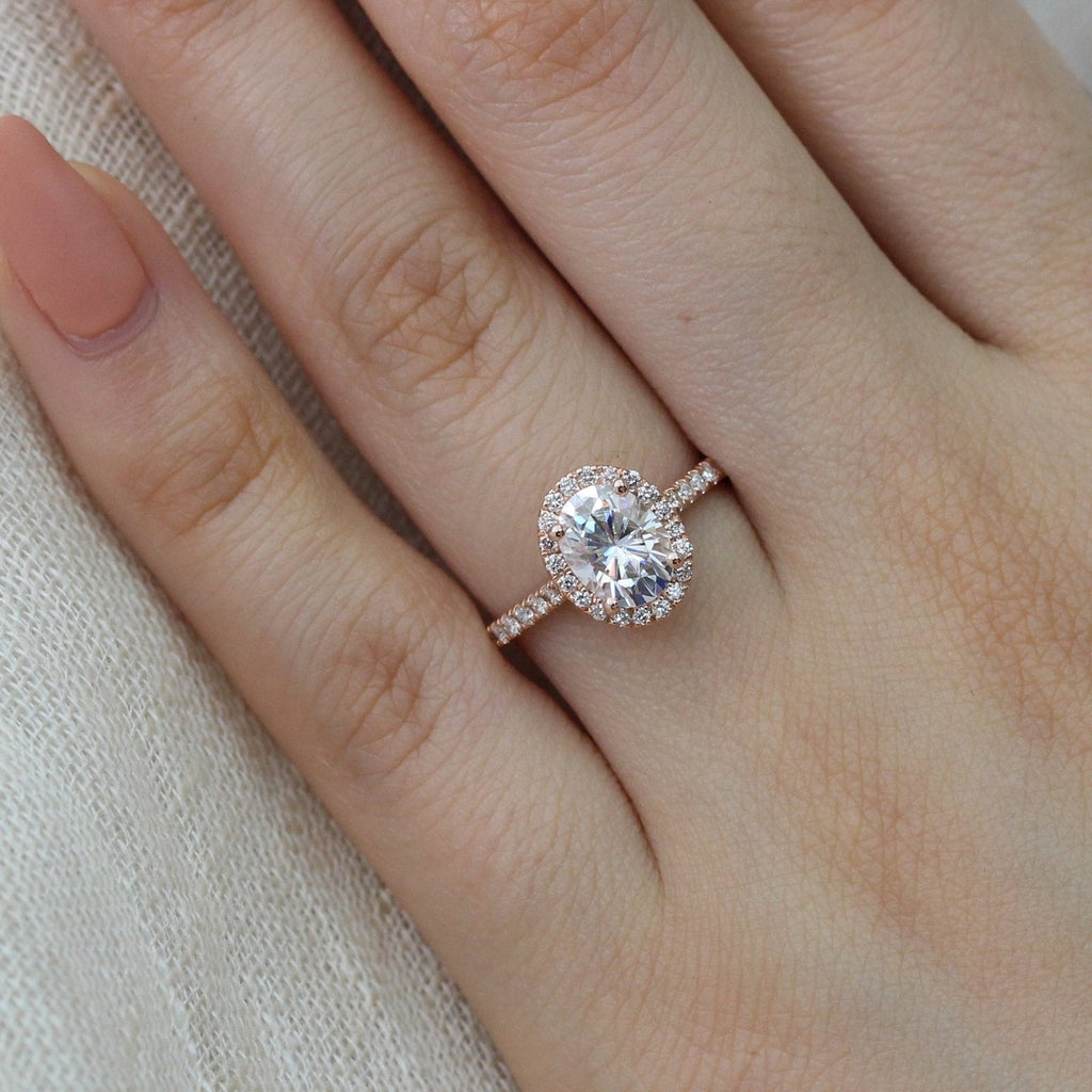 1.50 CT Oval Cut Halo Style Moissanite Engagement Ring