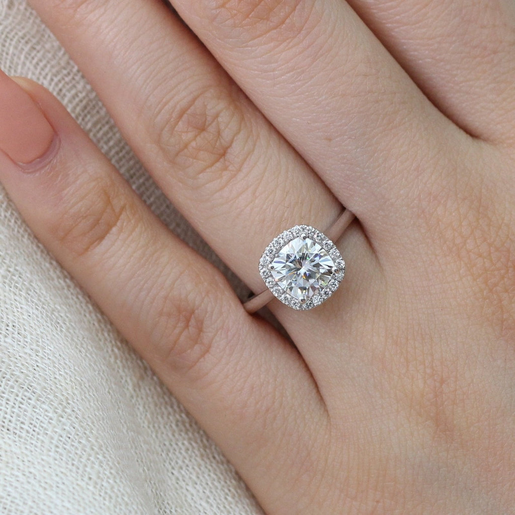 1.65 CT Cushion Cut Moissanite Halo Engagement Ring