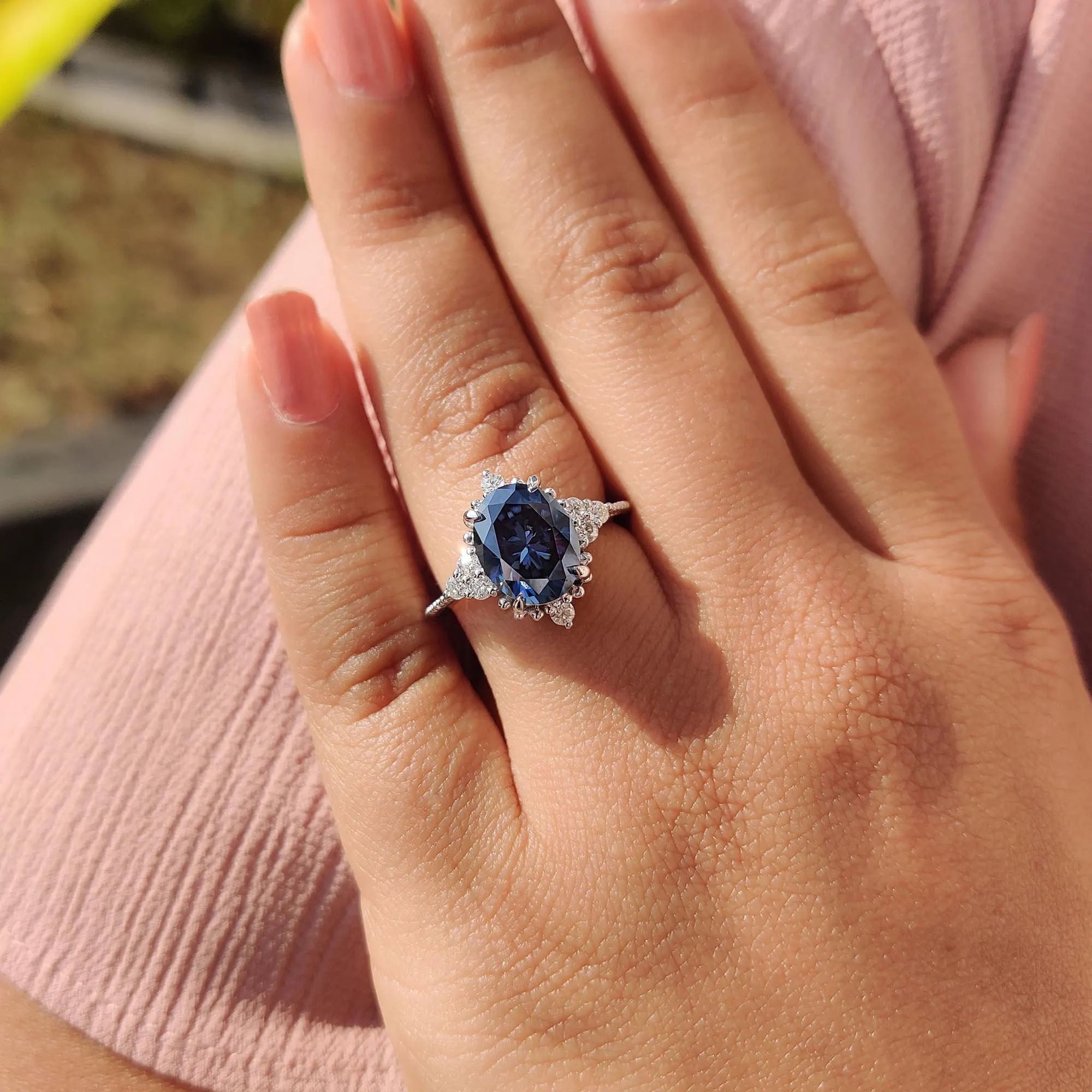 Royal Blue Oval Milgrain Engagement Ring