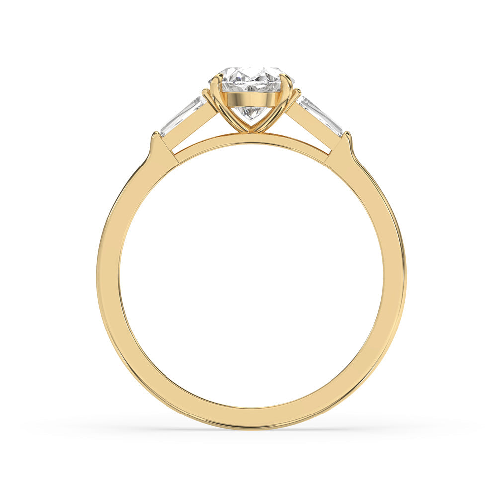 Oval Cut Diamond Ring - 2 Side Stone Tapered Baguette