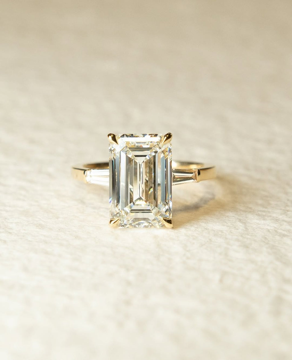 3.0 -5.0 CT Emerald Cut Lab Grown Diamond Three Stone Engagement Ring