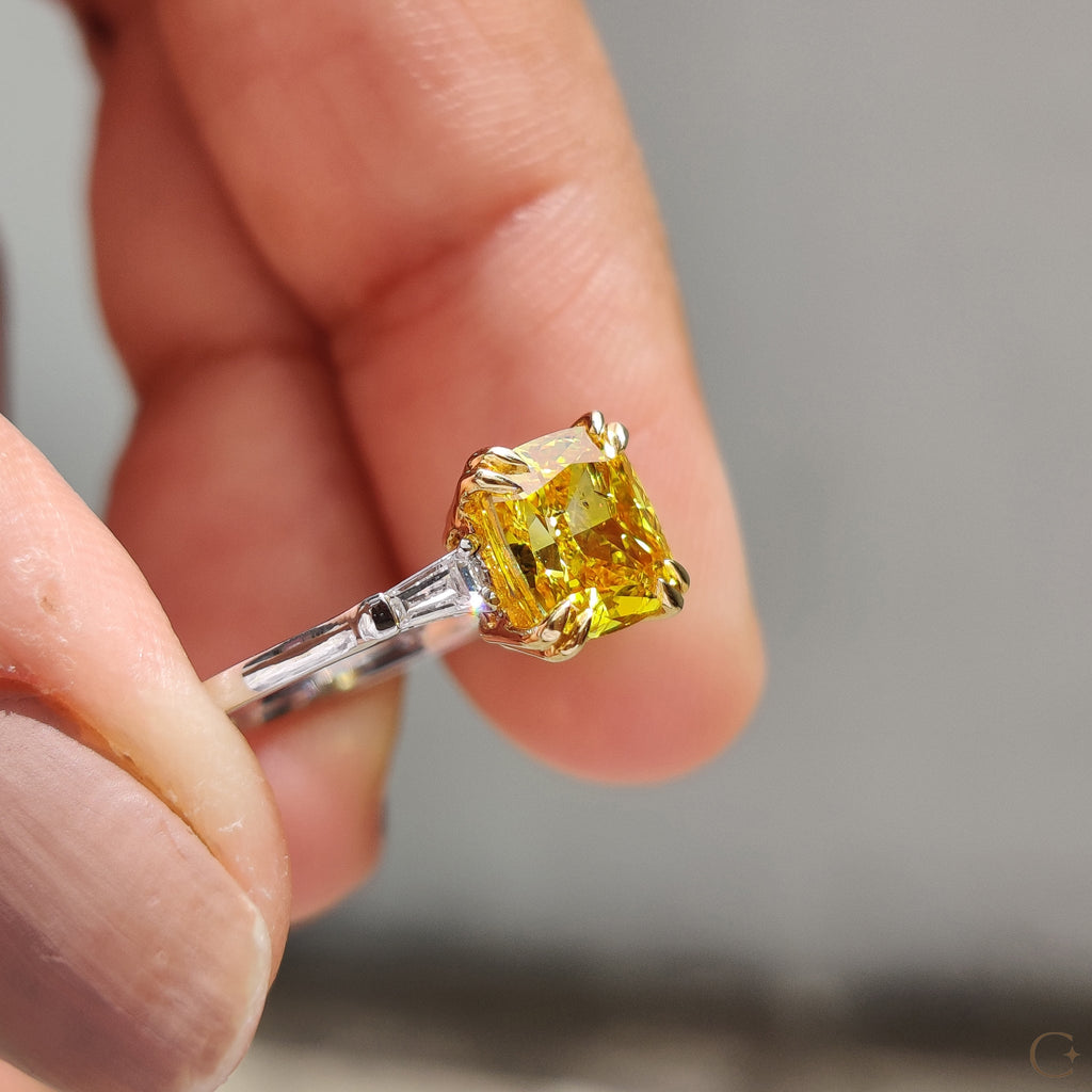 3 Stone Diamond Engagement Ring With Cushion & Baguette