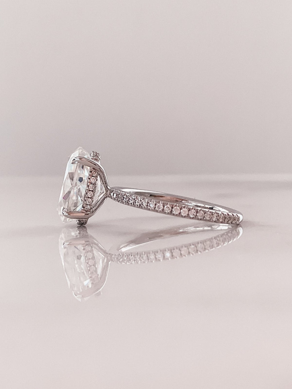 2.0 CT Oval Moissanite Hidden Halo Pave Setting Engagement Ring