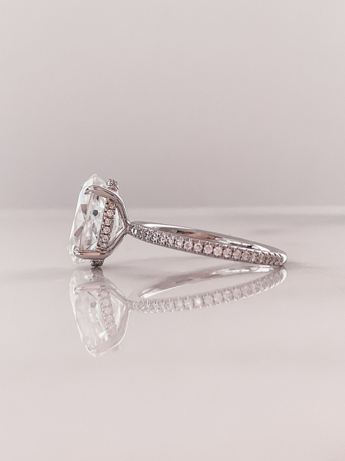 2.0 CT Oval Moissanite Hidden Halo Pave Setting Engagement Ring