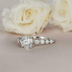 1.0CT Round Brilliant Cut Pave Style Moissanite Engagement Ring