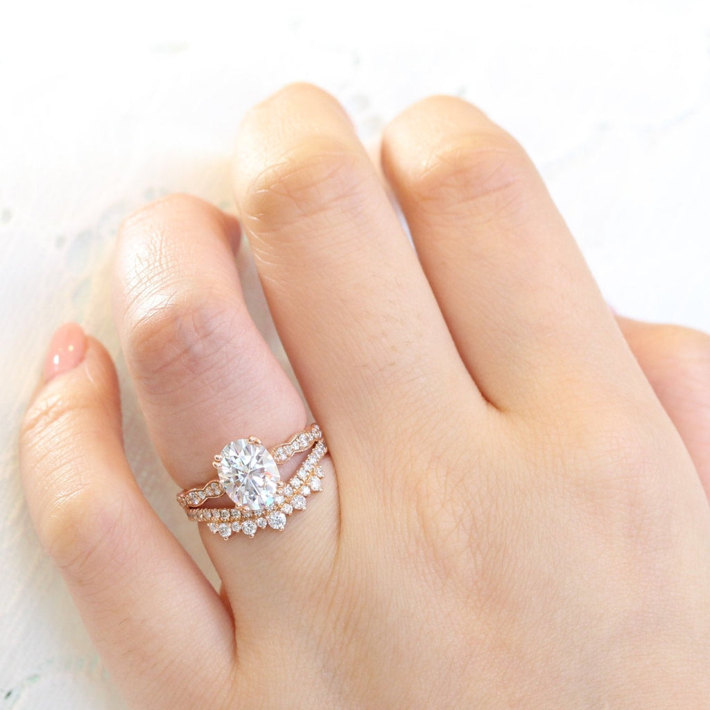 1.50CT Oval Cut Moissanite Pave Bridal Ring Set