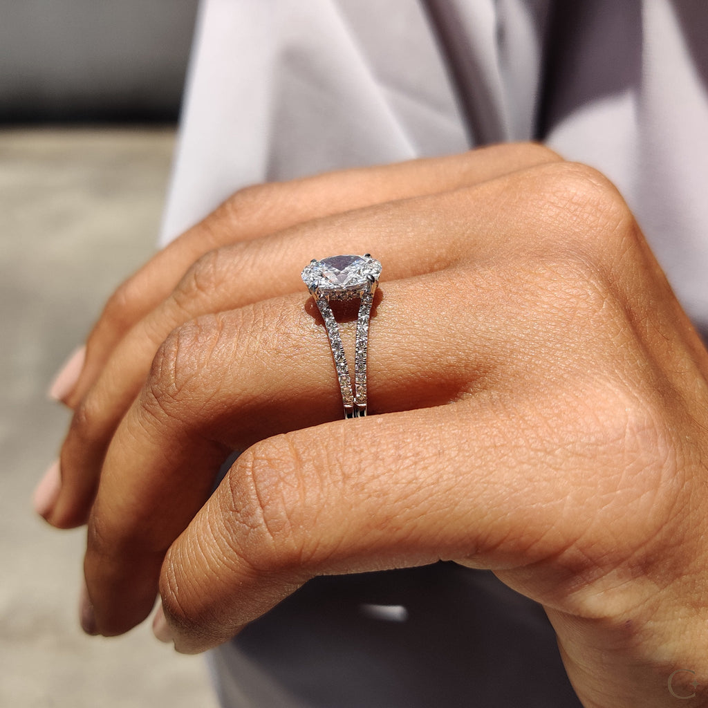 Oval Shaped Engagement Ring with Split Pave Band