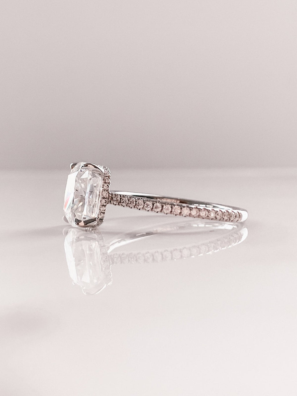 2.0 CT Cushion Moissanite Hidden Halo Pave Setting Engagement Ring