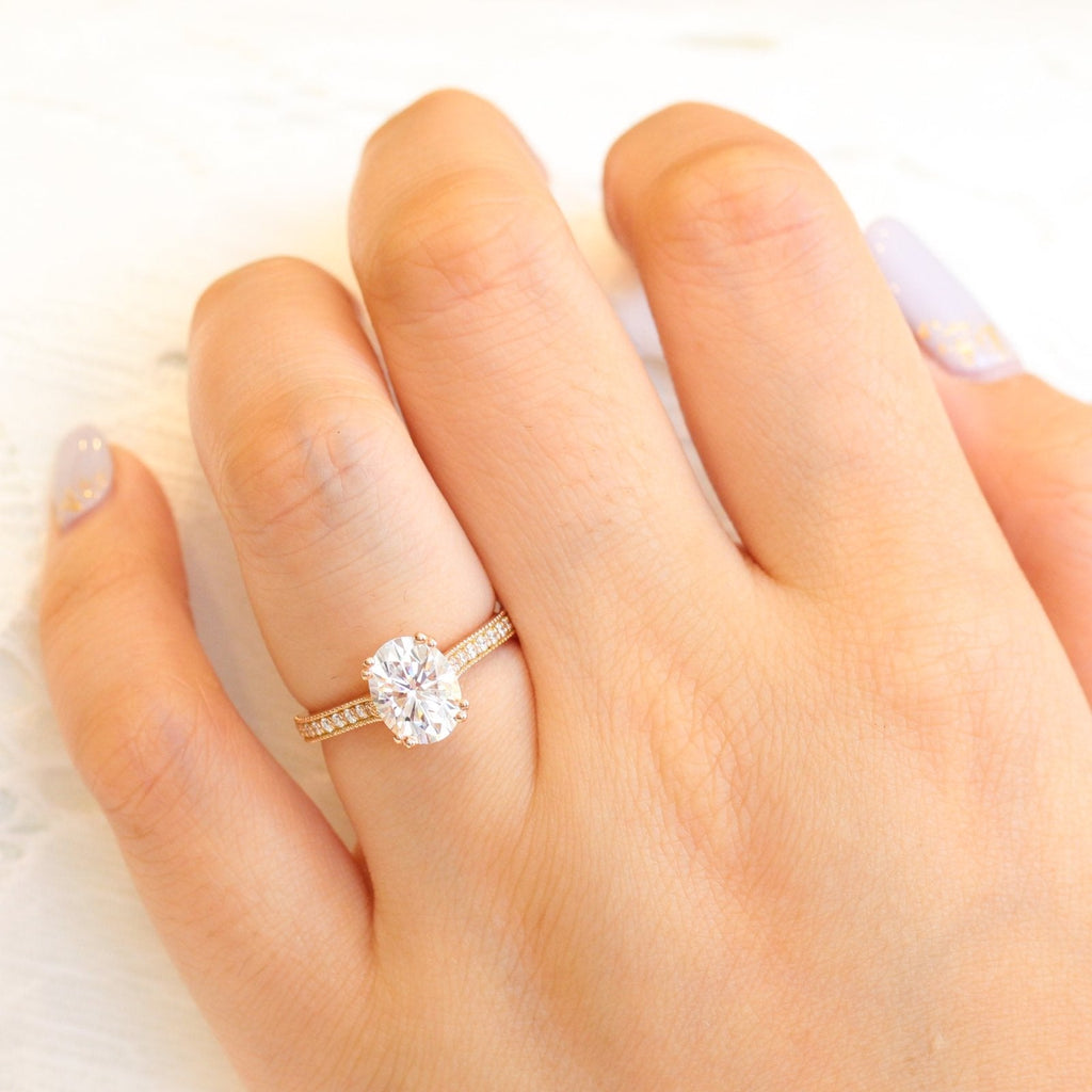 2.0 CT Oval Cut Moissanite Pave Engagement Ring