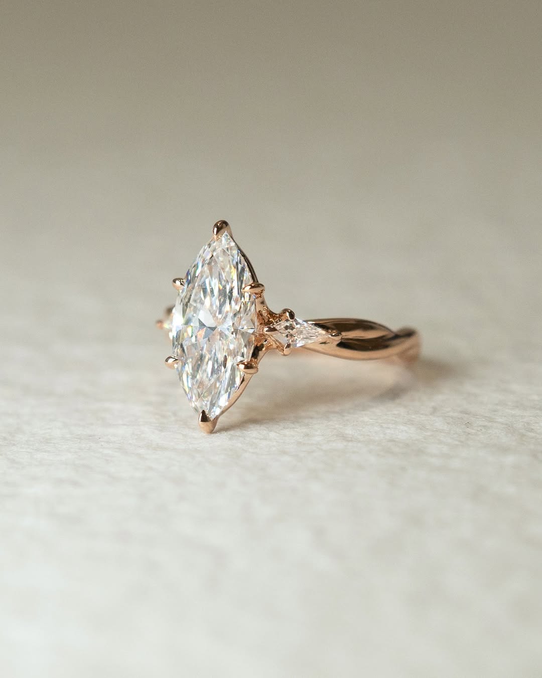 1.0 -3.0 CT Marquise ⁠Cut Lab Grown Diamond Three Stone Engagement Ring