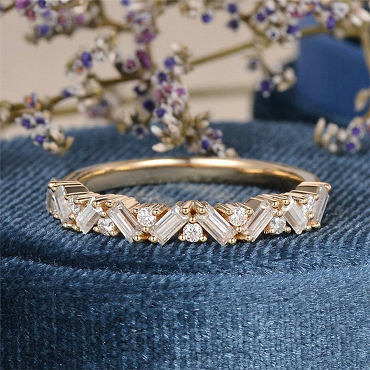 Baguette & Round Brilliant Cut Half Eternity Wedding Band Secondary image