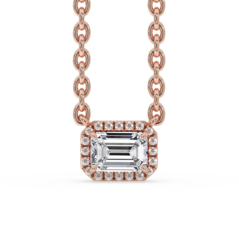 Emerald Cut Diamond Pendant – Halo Style Main image
