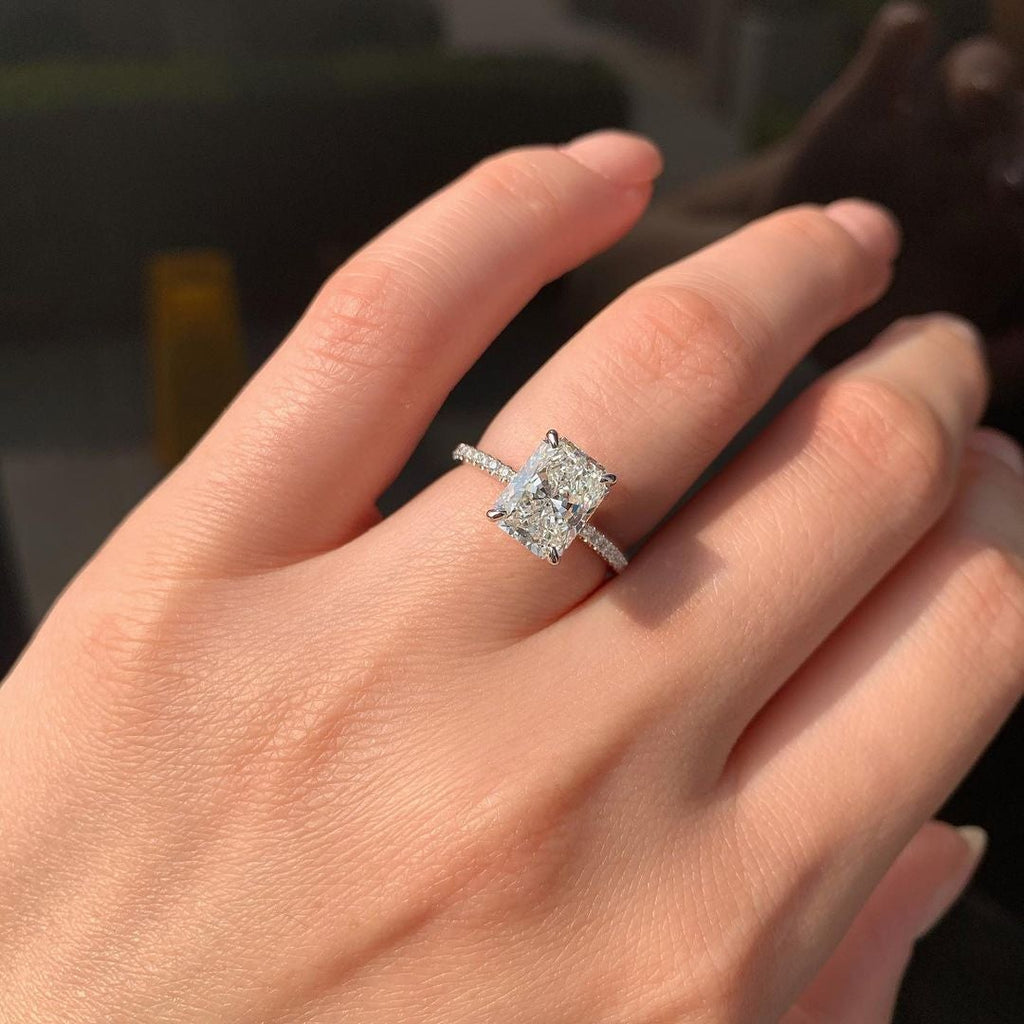 1.80 CT Radiant Cut Pave Setting Moissanite Engagement Ring