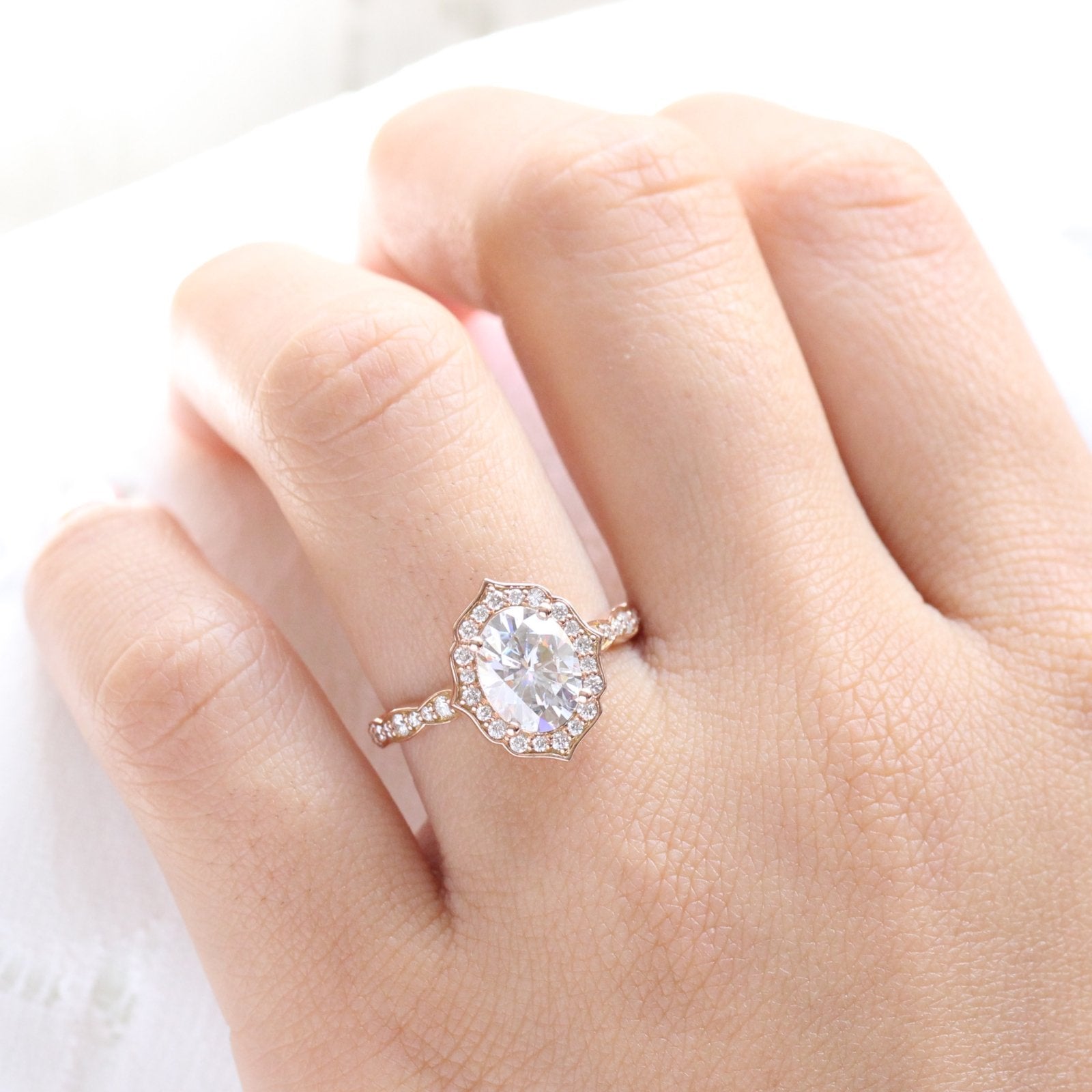 2.0 CT Oval Cut Moissanite Vintage Halo Engagement Ring