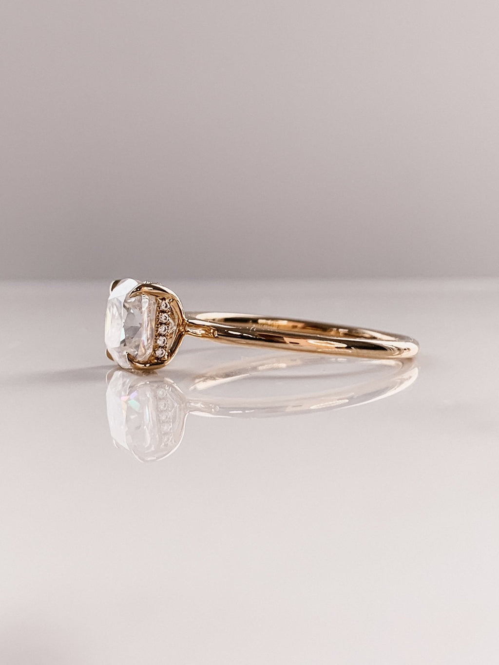 2.50 CT Cushion Moissanite Solitaire Engagement Ring With Hidden Halo Setting
