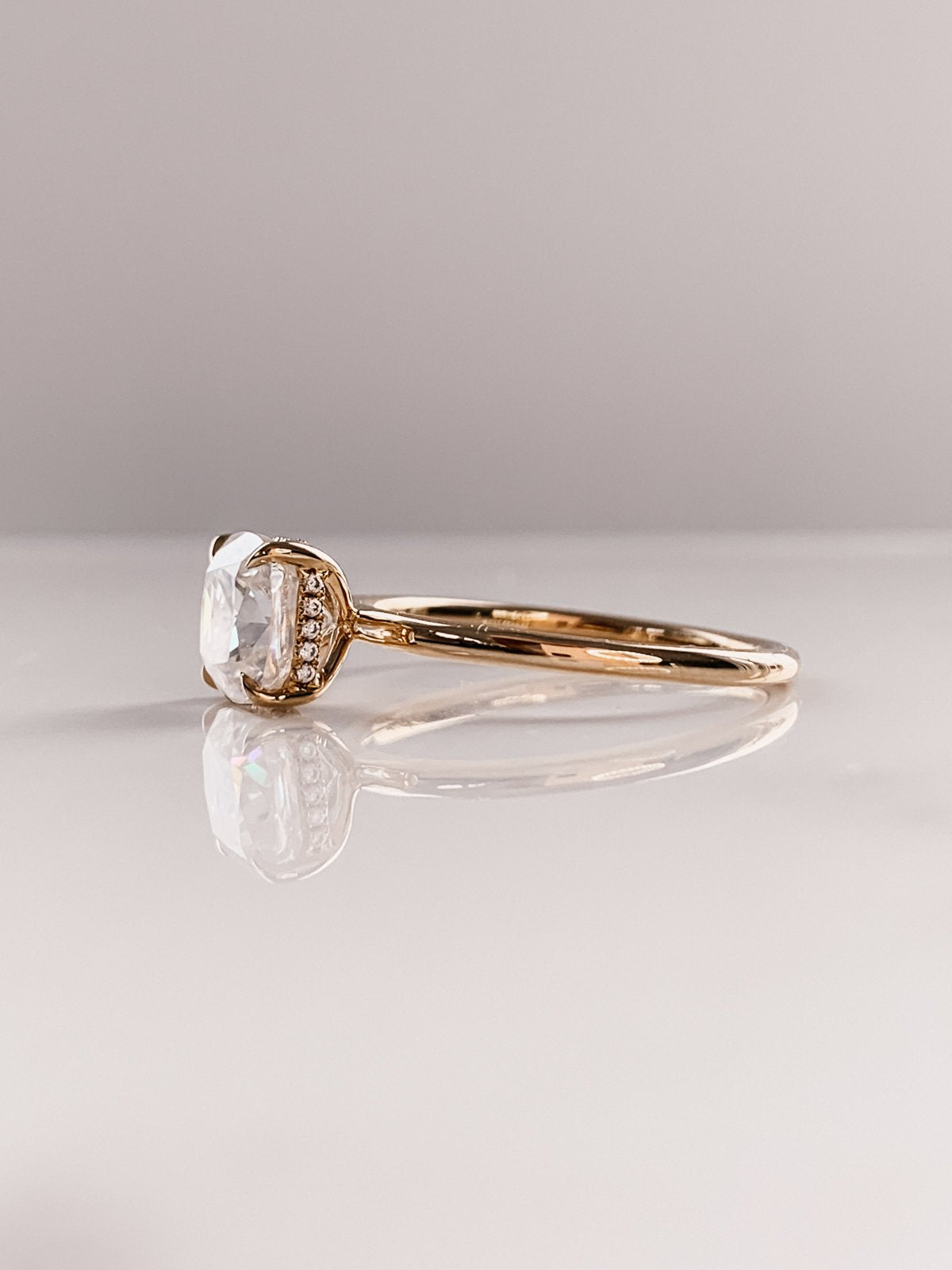 2.50 CT Cushion Moissanite Solitaire Engagement Ring With Hidden Halo Setting