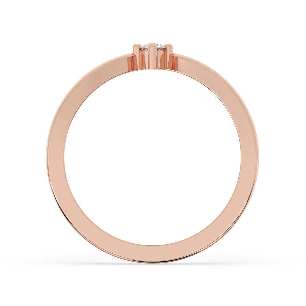 Gold Chevron Ring - Solitaire Round Diamond