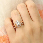 1.50CT Oval Cut Moissanite Halo Bridal Ring Set
