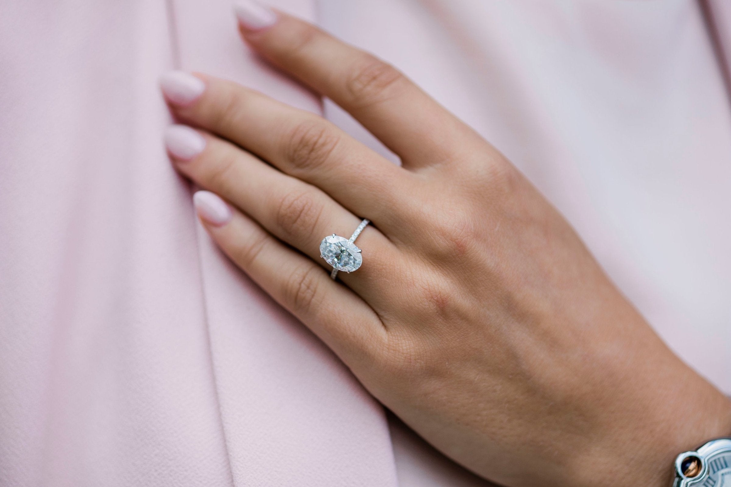 4.0 CT Oval Moissanite Hidden Halo & Pave Setting Engagement Ring
