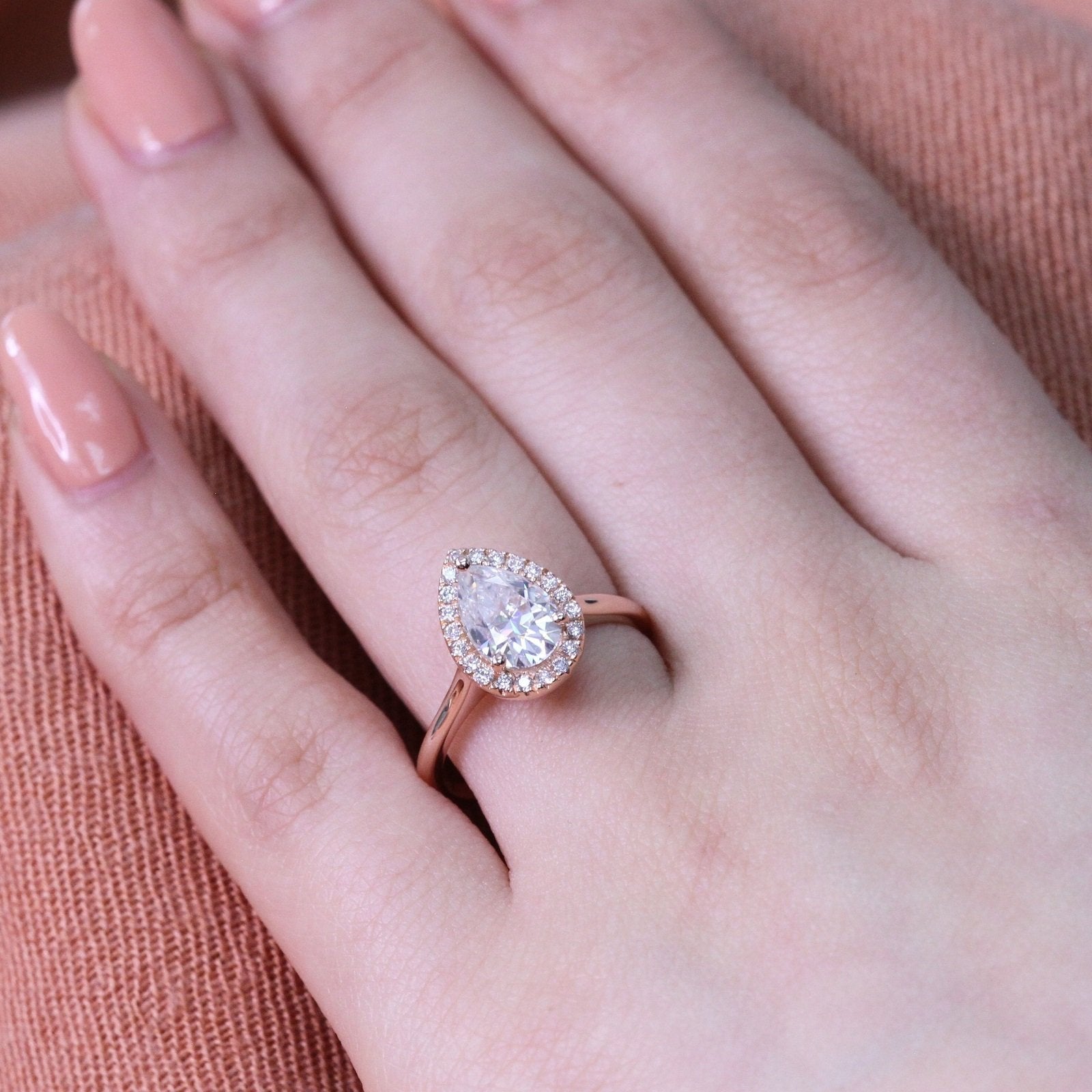 1.50 CT Pear Cut Moissanite Halo Engagement Ring