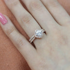 1.0CT Cushion Cut Moissanite Halo Bridal Ring Set