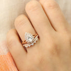 1.60CT Pear Cut Moissanite Halo Bridal Ring Set