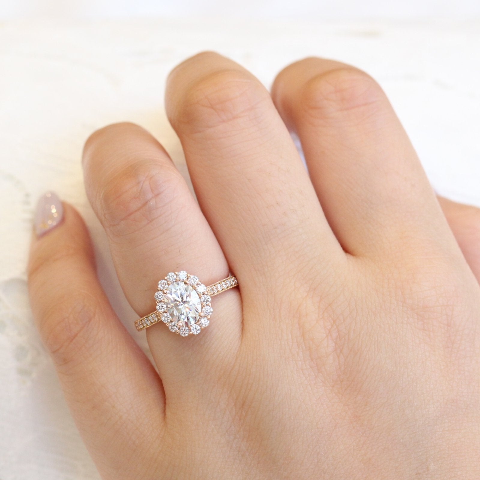 1.50 CT Oval Cut Moissanite Halo Style Engagement Ring