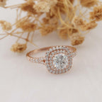 1.0CT Cushion Cut Double Halo Moissanite Diamond Engagement Ring