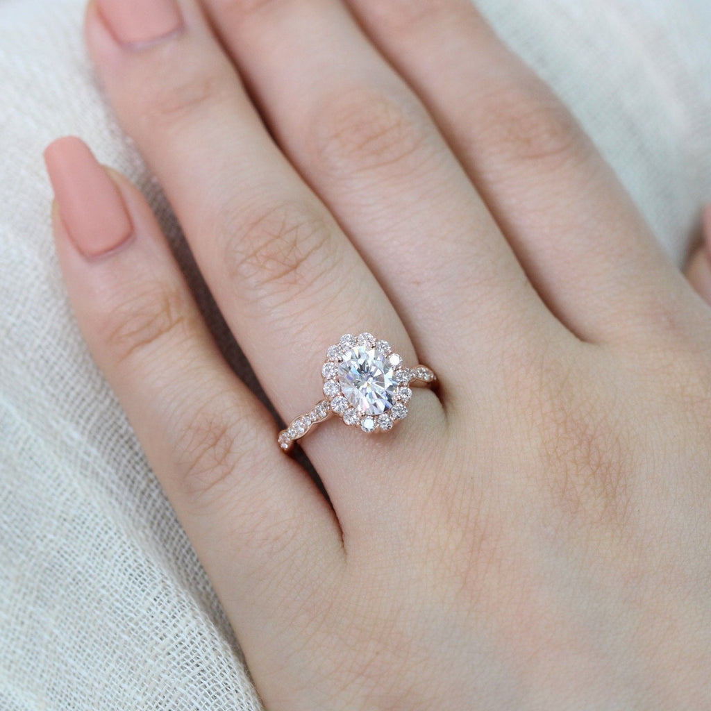 1.50 CT Oval Cut Vintage pave Style Moissanite Engagement Ring