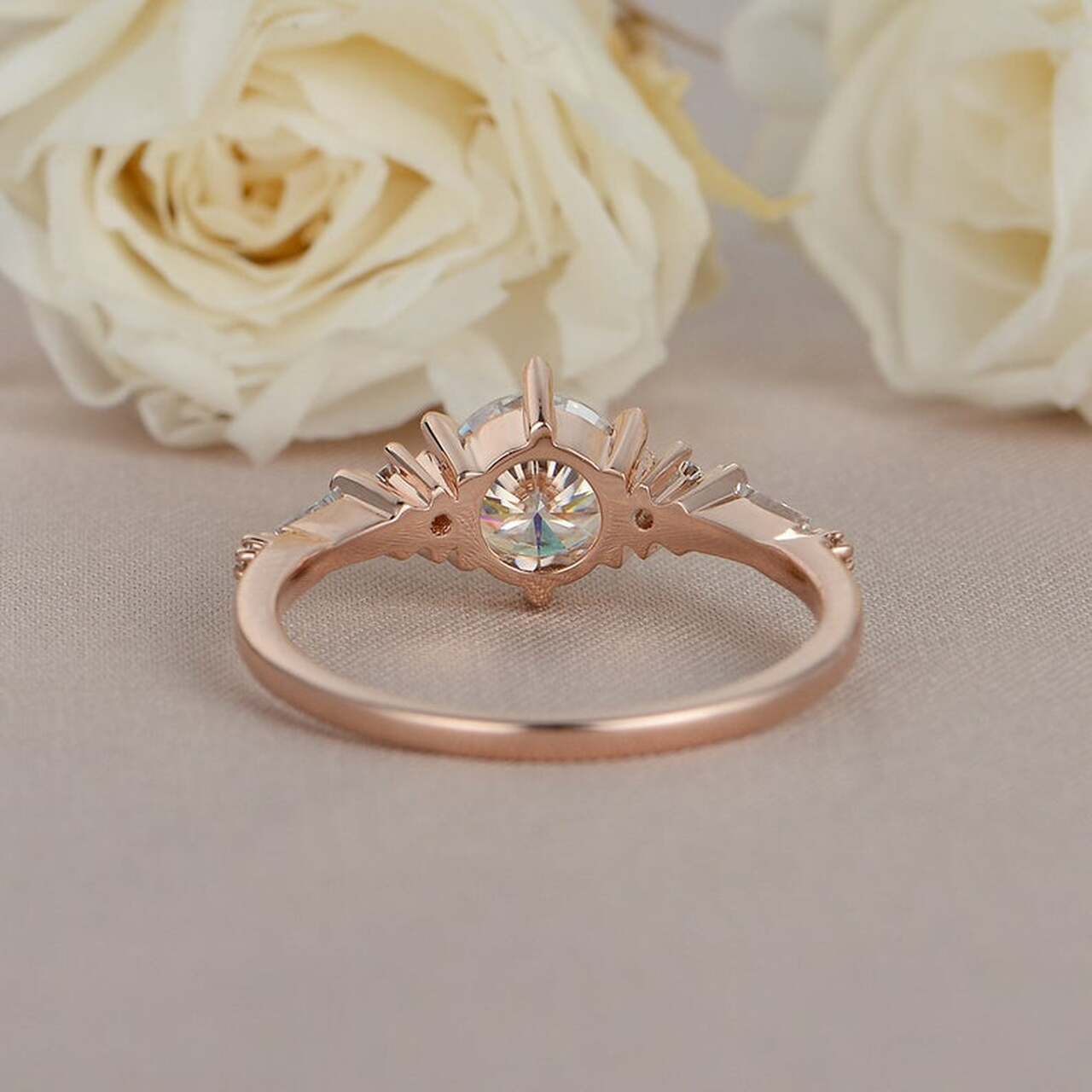 1.0CT Round Brilliant Cut Five Stone Style Moissanite Engagement Ring