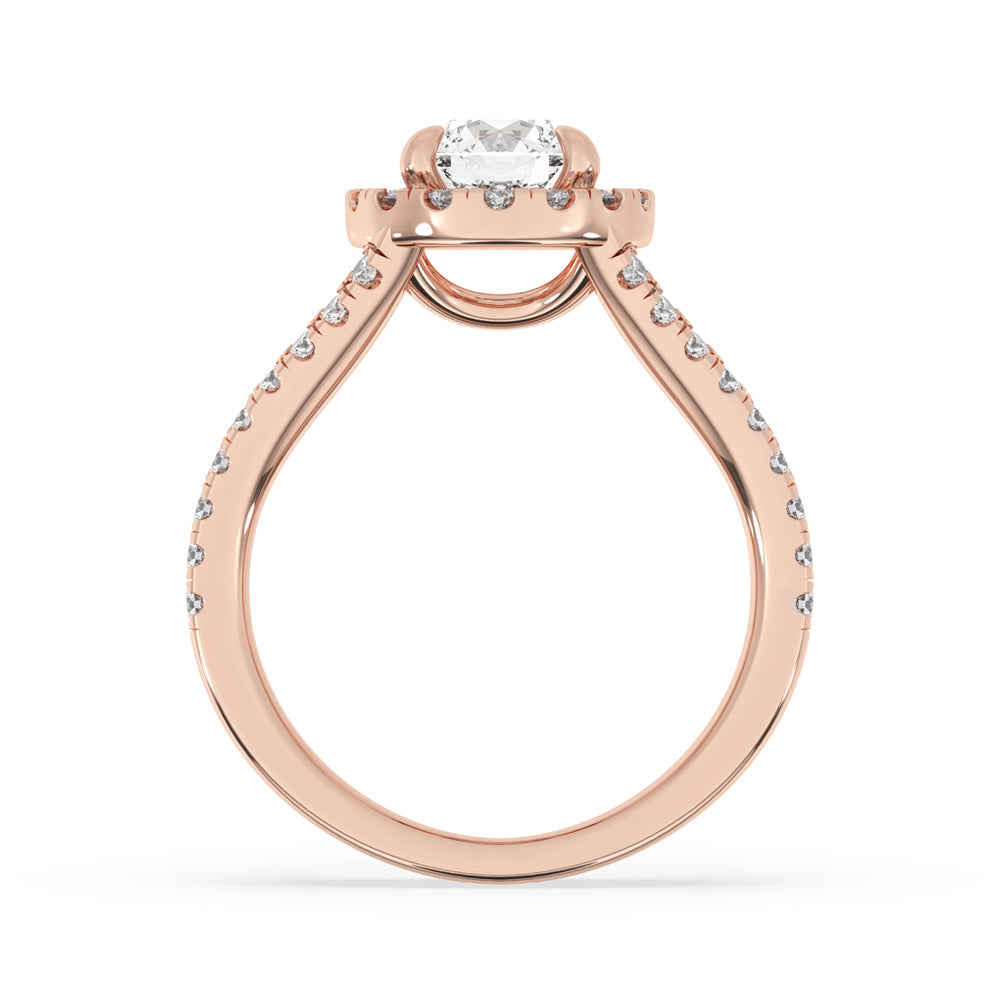 Halo Diamond Engagement Ring in Romantic Rose Gold