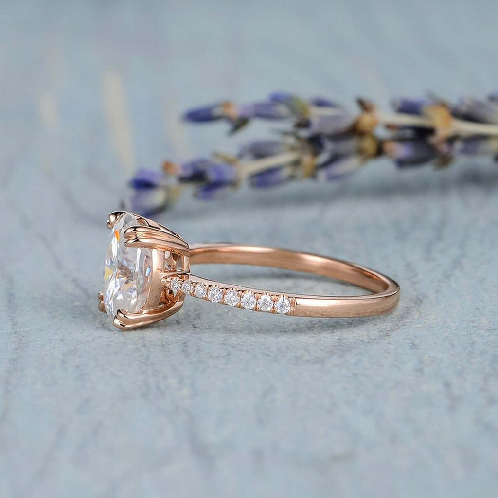 2.0 CT Oval Cut Moissanite Pave Engagement Ring