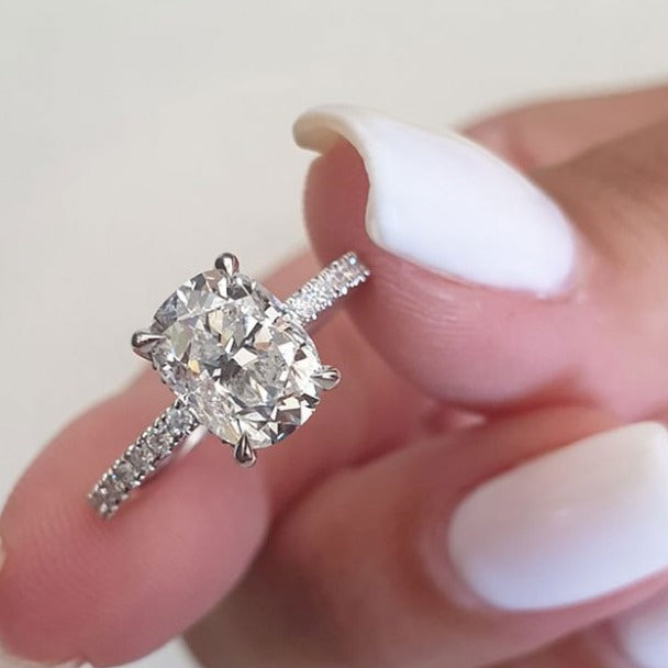 2.0 CT Oval Moissanite Hidden Halo Pave Setting Engagement Ring