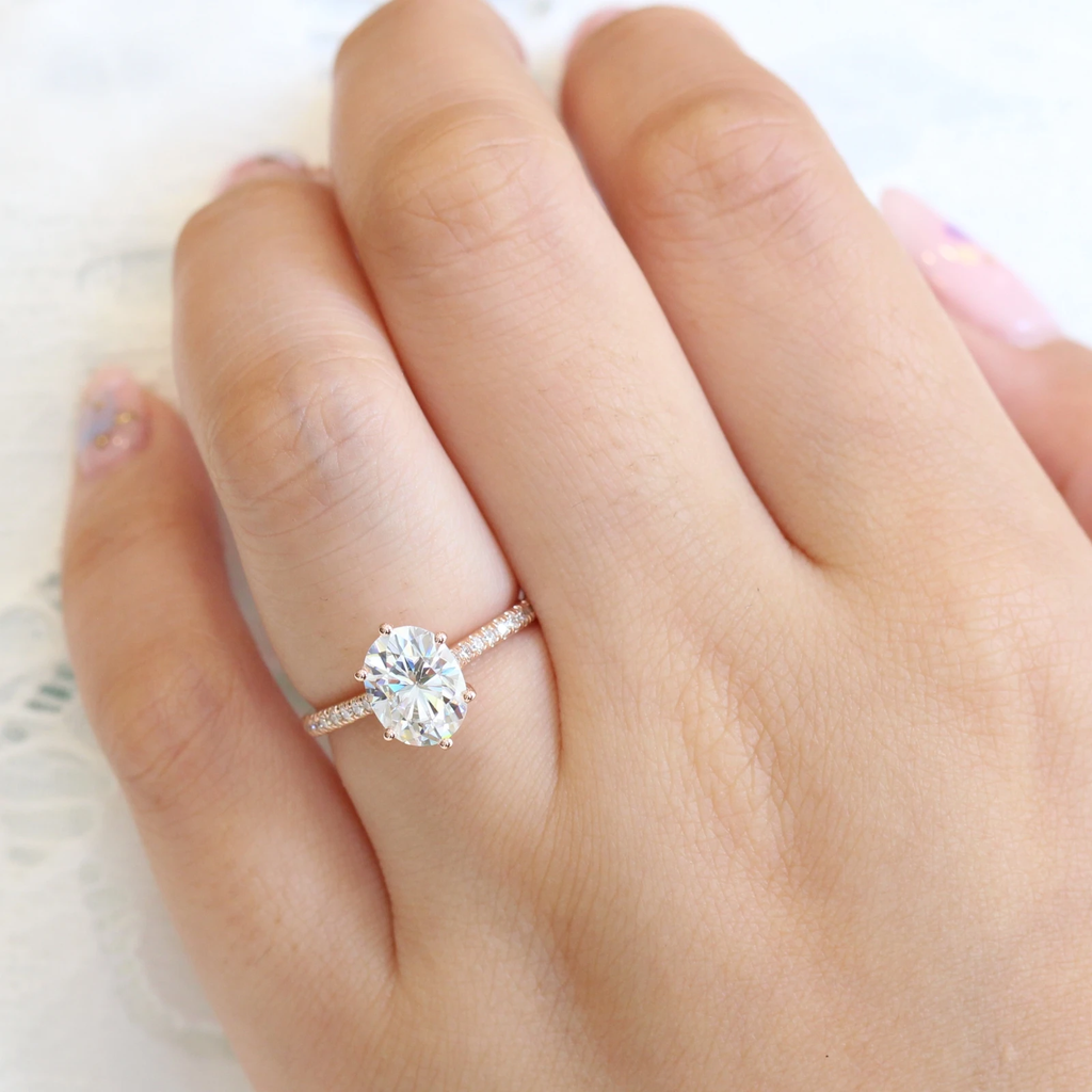 2.0 CT Oval Cut Moissanite Pave Engagement Ring
