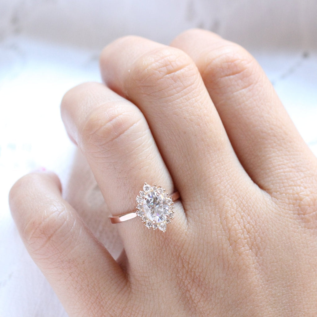 1.50 CT Oval Cut Cluster Halo Style Moissanite Engagement Ring